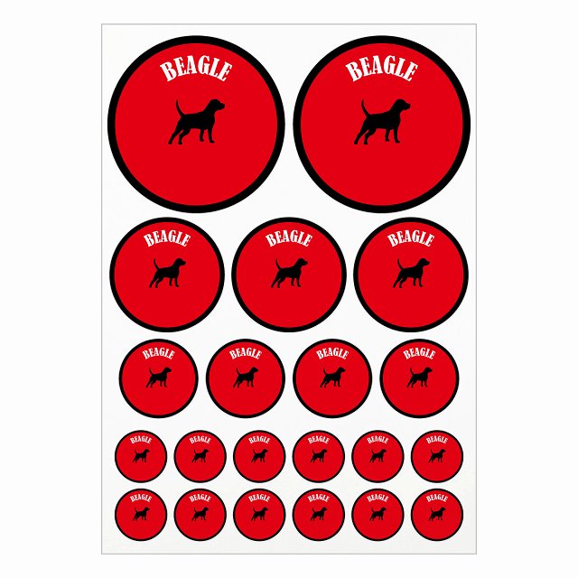 カラフル ビーグル レッド＆ブラック A4サイズ まとめて詰め合わせ サイズ別 丸型 21枚セット ステッカー シール サインステッカー