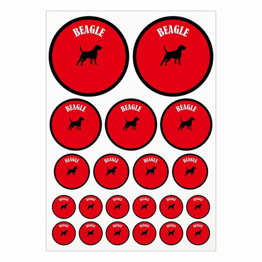 カラフル ビーグル レッド＆ブラック A4サイズ まとめて詰め合わせ サイズ別 丸型 21枚セット ステッカー シール サインステッカー
