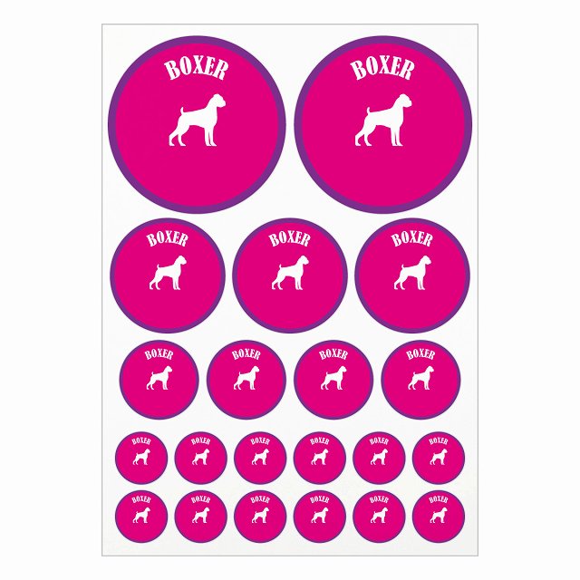 カラフル ボクサー ピンク＆パープル A4サイズ まとめて詰め合わせ サイズ別 丸型 21枚セット ステッカー シール サインステッカー