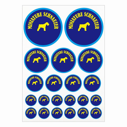 カラフル ミニチュアシュナウザー ネイビー＆ブルー A4サイズ まとめて詰め合わせ サイズ別 丸型 21枚セット ステッカー シール サインステッカー