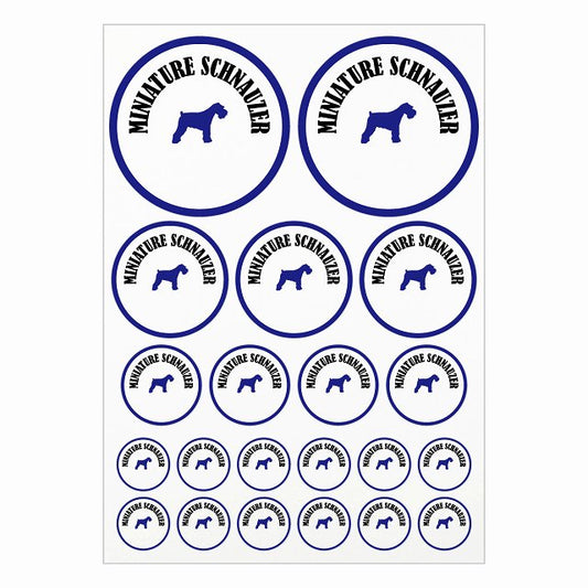 カラフル ミニチュアシュナウザー ホワイト＆ネイビー A4サイズ まとめて詰め合わせ サイズ別 丸型 21枚セット ステッカー シール サインステッカー