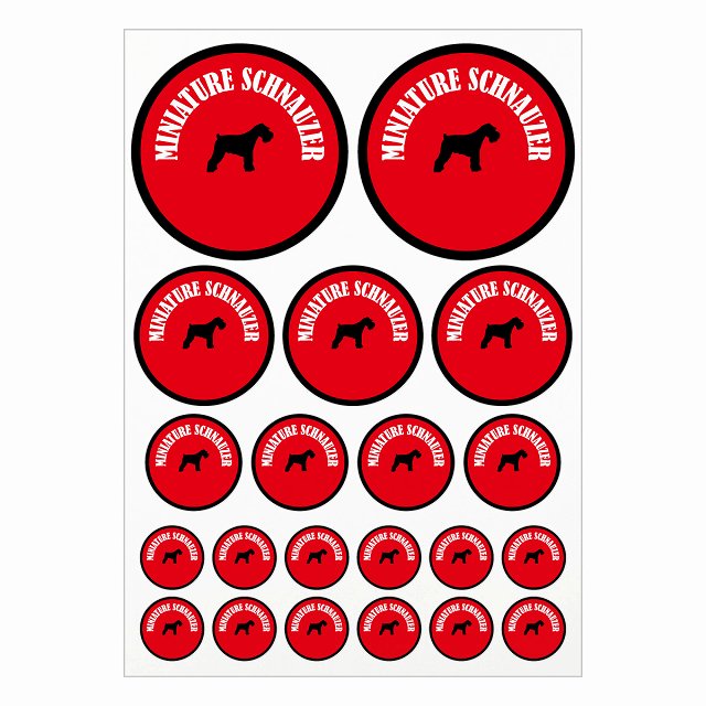 カラフル ミニチュアシュナウザー レッド＆ブラック A4サイズ まとめて詰め合わせ サイズ別 丸型 21枚セット ステッカー シール サインステッカー