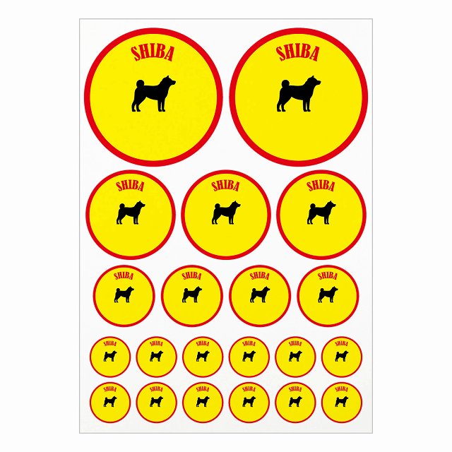 カラフル 柴犬 イエロー＆レッド A4サイズ まとめて詰め合わせ サイズ別 丸型 21枚セット ステッカー シール サインステッカー