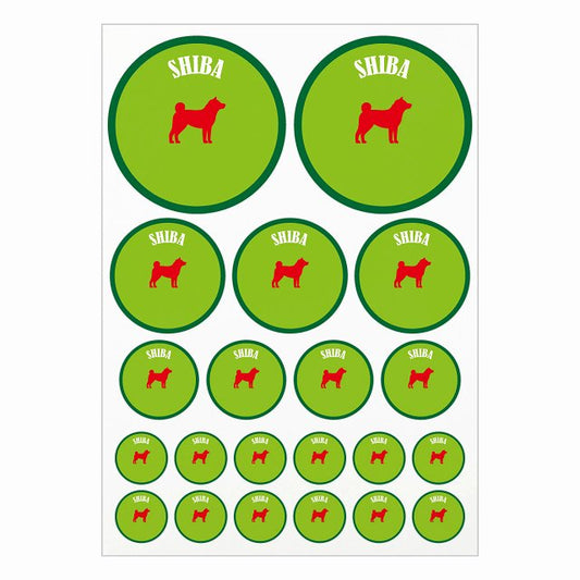 カラフル 柴犬 ライトグリーン＆グリーン A4サイズ まとめて詰め合わせ サイズ別 丸型 21枚セット ステッカー シール サインステッカー