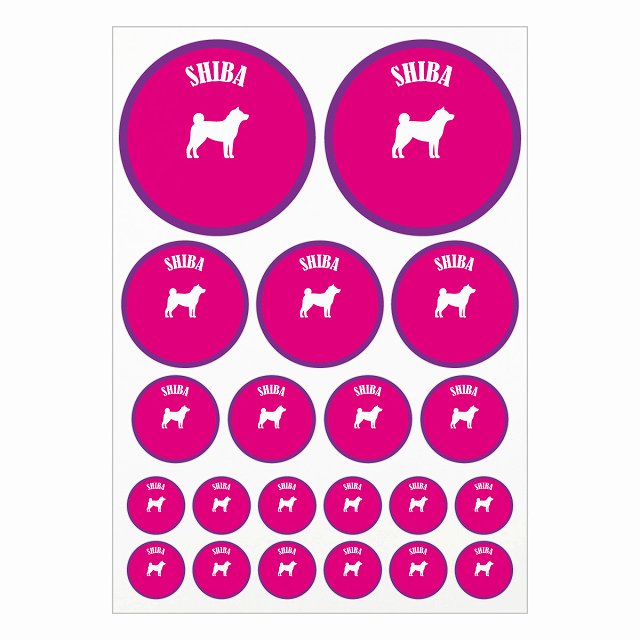 カラフル 柴犬 ピンク＆パープル A4サイズ まとめて詰め合わせ サイズ別 丸型 21枚セット ステッカー シール サインステッカー
