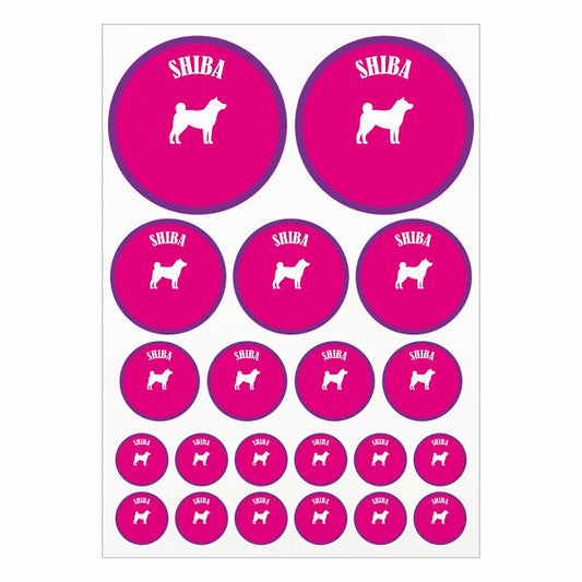 カラフル 柴犬 ピンク＆パープル A4サイズ まとめて詰め合わせ サイズ別 丸型 21枚セット ステッカー シール サインステッカー