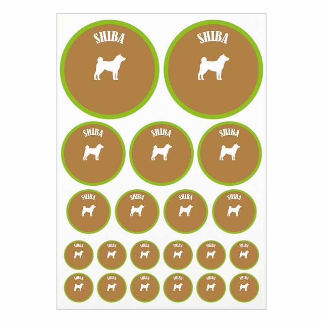 カラフル 柴犬 ブラウン＆グリーン A4サイズ まとめて詰め合わせ サイズ別 丸型 21枚セット ステッカー シール サインステッカー