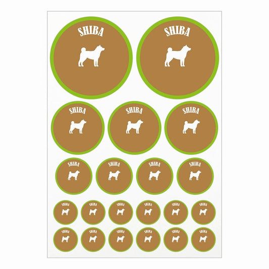 カラフル 柴犬 ブラウン＆グリーン A4サイズ まとめて詰め合わせ サイズ別 丸型 21枚セット ステッカー シール サインステッカー