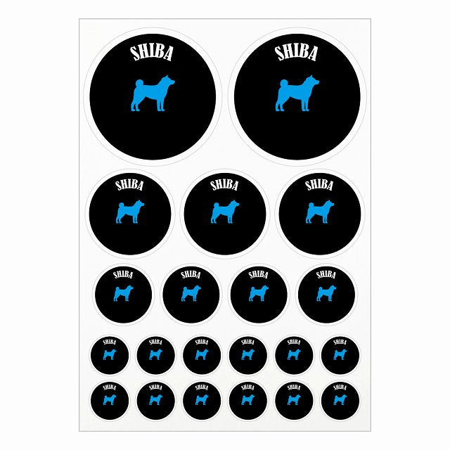 カラフル 柴犬 ブラック＆ホワイト A4サイズ まとめて詰め合わせ サイズ別 丸型 21枚セット ステッカー シール サインステッカー