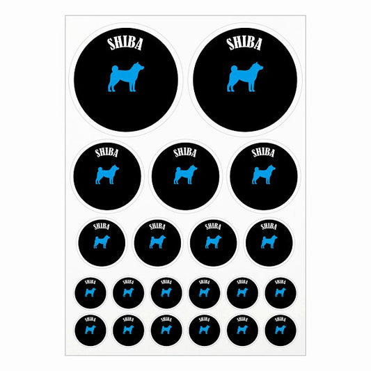 カラフル 柴犬 ブラック＆ホワイト A4サイズ まとめて詰め合わせ サイズ別 丸型 21枚セット ステッカー シール サインステッカー