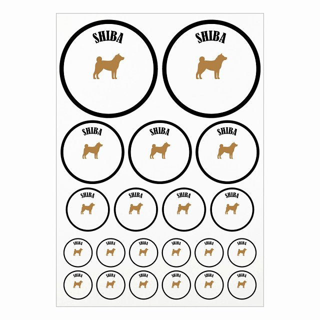 カラフル 柴犬 ブラック＆ホワイト A4サイズ まとめて詰め合わせ サイズ別 丸型 21枚セット ステッカー シール サインステッカー