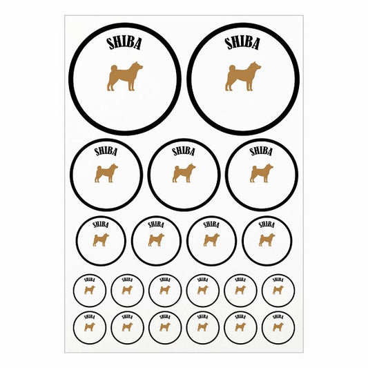 カラフル 柴犬 ブラック＆ホワイト A4サイズ まとめて詰め合わせ サイズ別 丸型 21枚セット ステッカー シール サインステッカー
