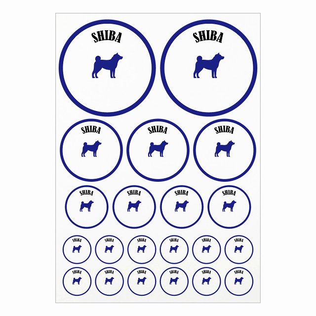 カラフル 柴犬 ホワイト＆ネイビー A4サイズ まとめて詰め合わせ サイズ別 丸型 21枚セット ステッカー シール サインステッカー