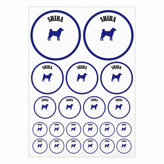 カラフル 柴犬 ホワイト＆ネイビー A4サイズ まとめて詰め合わせ サイズ別 丸型 21枚セット ステッカー シール サインステッカー