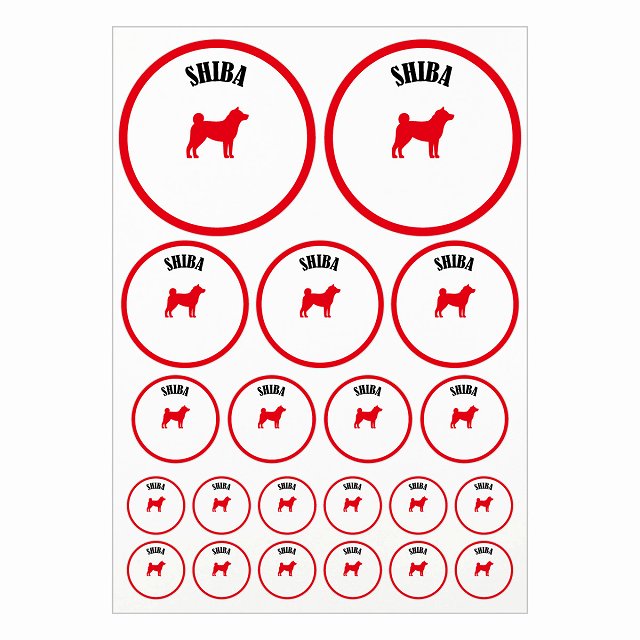 カラフル 柴犬 ホワイト＆レッド A4サイズ まとめて詰め合わせ サイズ別 丸型 21枚セット ステッカー シール サインステッカー