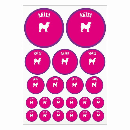 カラフル 秋田犬 ピンク＆パープル A4サイズ まとめて詰め合わせ サイズ別 丸型 21枚セット ステッカー シール サインステッカー