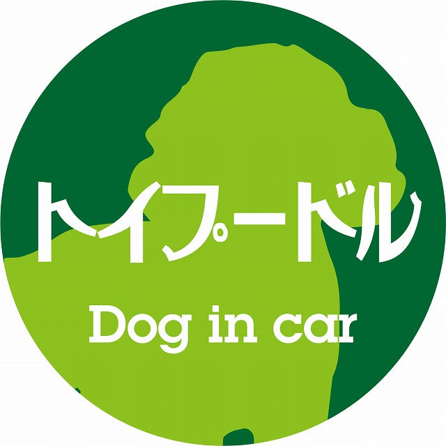 Dog in car トイプードル レトロ書体 グリーン ステッカー 直径10cm 丸型 シール カーステッカー
