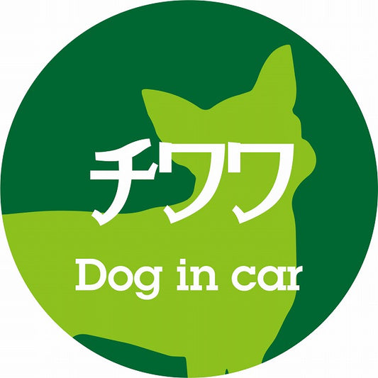 Dog in car チワワ レトロ書体 グリーン ステッカー 直径10cm 丸型 シール カーステッカー