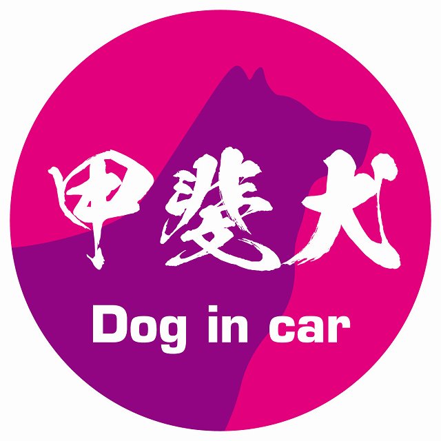 Dog in car 甲斐犬 毛筆書体 ピンクパープル ステッカー 直径10cm 丸型 シール カーステッカー