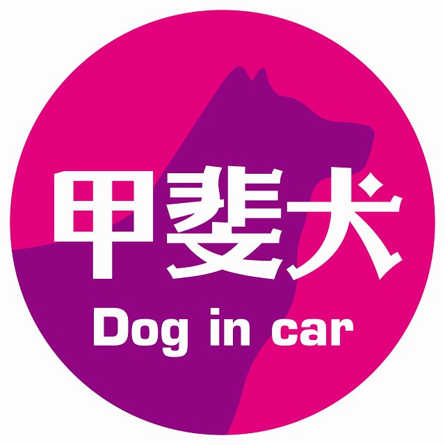 Dog in car 甲斐犬 レトロ書体 ピンクパープル ステッカー 直径10cm 丸型 シール カーステッカー