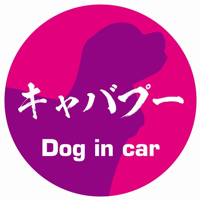 Dog in car キャバプー 毛筆書体 ピンクパープル ステッカー 直径10cm 丸型 シール カーステッカー