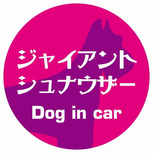 Dog in car ジャイアントシュナウザー レトロ書体 ピンクパープル ステッカー 直径10cm 丸型 シール カーステッカー