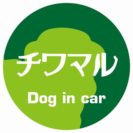 Dog in car チワマル レトロ書体 グリーン ステッカー 直径10cm 丸型 シール カーステッカー
