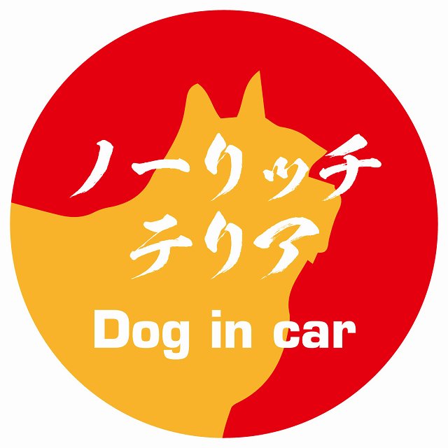 Dog in car ノーリッチテリア 毛筆書体 レッドオレンジ ステッカー 直径10cm 丸型 シール カーステッカー