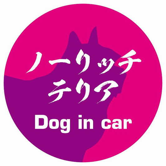 Dog in car ノーリッチテリア 毛筆書体 ピンクパープル ステッカー 直径10cm 丸型 シール カーステッカー