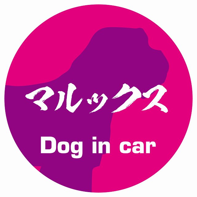 Dog in car マルックス 毛筆書体 ピンクパープル ステッカー 直径10cm 丸型 シール カーステッカー