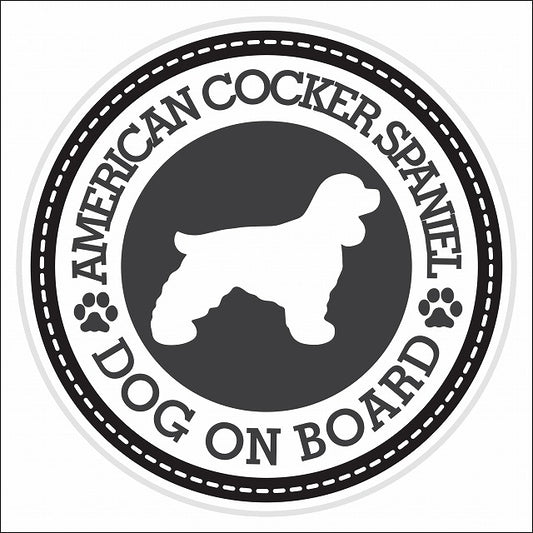 Dog on board American Cocker Spaniel アメリカンコッカースパニエル ブラック 肉球マーク 直径13cm 丸型 シール カーステッカー