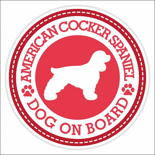 Dog on board American Cocker Spaniel アメリカンコッカースパニエル レッド 肉球マーク 直径13cm 丸型 シール カーステッカー