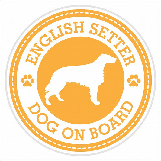 Dog on board ENGLISH SETTER イングリッシュ・セター イエロー 肉球マーク 直径13cm 丸型 シール カーステッカー