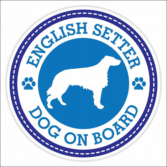 Dog on board ENGLISH SETTER イングリッシュ・セター ブルー 肉球マーク 直径13cm 丸型 シール カーステッカー