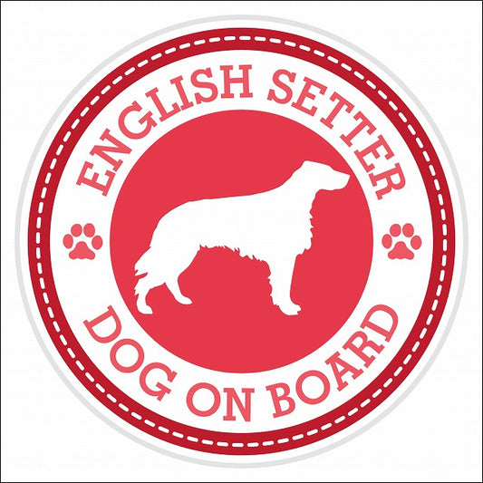 Dog on board ENGLISH SETTER イングリッシュ・セター レッド 肉球マーク 直径13cm 丸型 シール カーステッカー