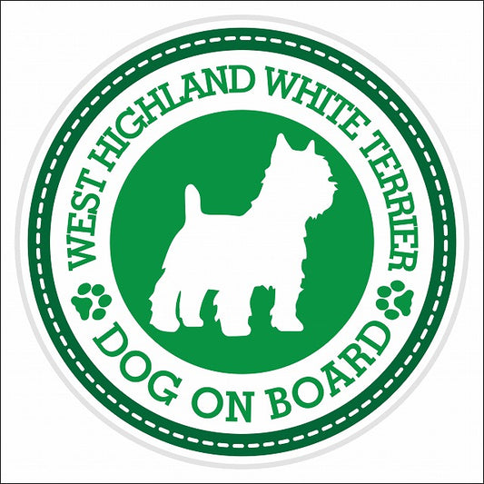 Dog on board WEST HIGHLAND WHITE TERRIER ウエストハイランドホワイトテリア グリーン 肉球マーク 直径13cm 丸型 シール カーステッカー
