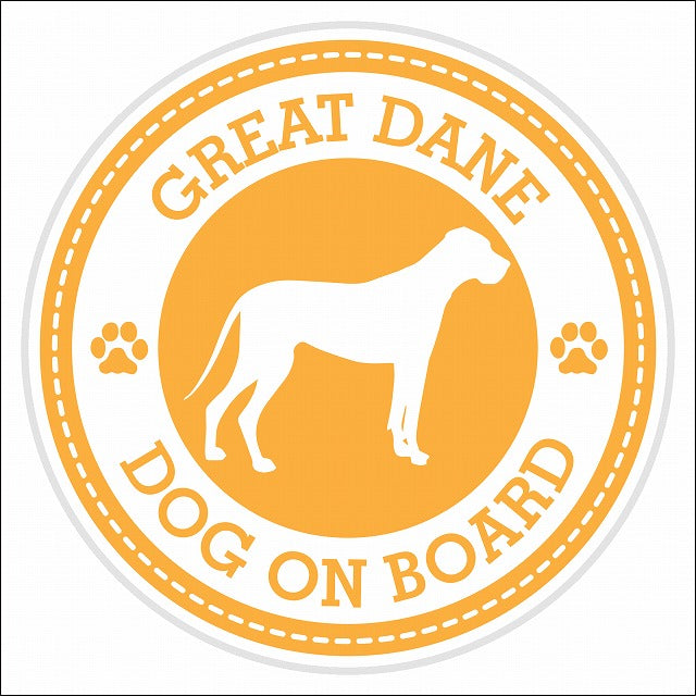 Dog on board GREAT DANE グレート・デーン イエロー 肉球マーク 直径13cm 丸型 シール カーステッカー