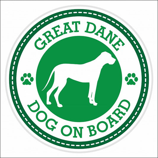 Dog on board GREAT DANE グレート・デーン グリーン 肉球マーク 直径13cm 丸型 シール カーステッカー