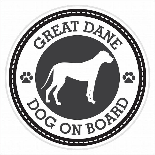Dog on board GREAT DANE グレート・デーン ブラック 肉球マーク 直径13cm 丸型 シール カーステッカー
