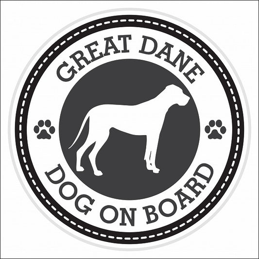 Dog on board GREAT DANE グレート・デーン ブラック 肉球マーク 直径13cm 丸型 シール カーステッカー