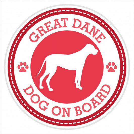 Dog on board GREAT DANE グレート・デーン レッド 肉球マーク 直径13cm 丸型 シール カーステッカー