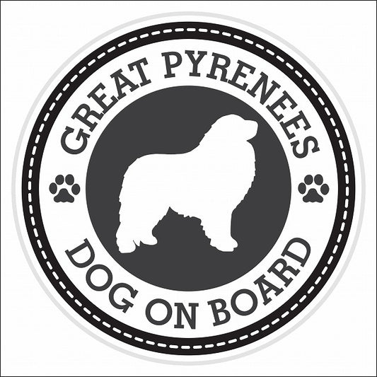 Dog on board GREAT PYRENEES グレート・ピレニーズ ブラック 肉球マーク 直径13cm 丸型 シール カーステッカー