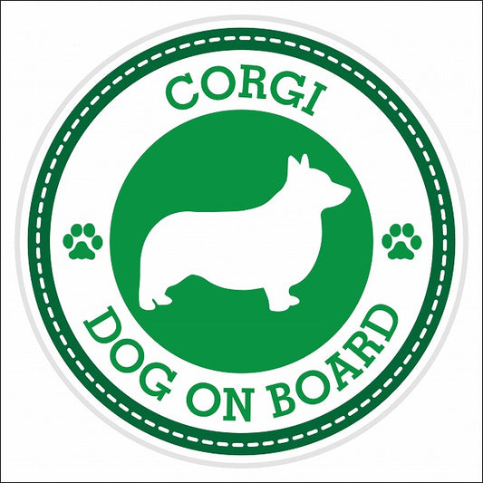 Dog on board CORGI コーギ グリーン 肉球マーク 直径13cm 丸型 シール カーステッカー