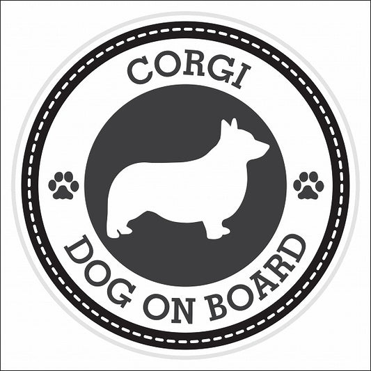 Dog on board CORGI コーギ ブラック 肉球マーク 直径13cm 丸型 シール カーステッカー