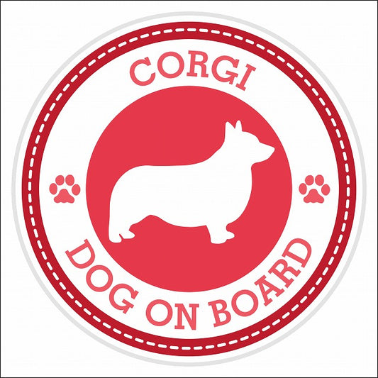 Dog on board CORGI コーギ レッド 肉球マーク 直径13cm 丸型 シール カーステッカー