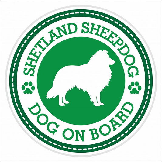 Dog on board SHETLAND SHEEP DOG シェットランドシープドッグ グリーン 肉球マーク 直径13cm 丸型 シール カーステッカー