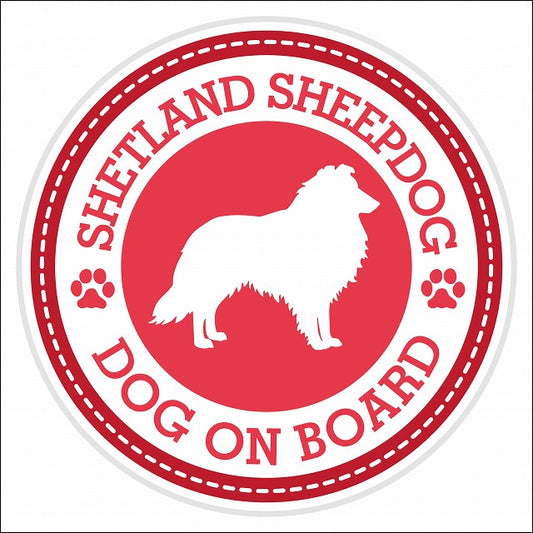 Dog on board SHETLAND SHEEP DOG シェットランドシープドッグ レッド 肉球マーク 直径13cm 丸型 シール カーステッカー