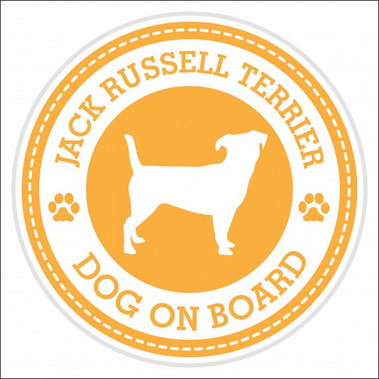 Dog on board Jack Russell Terrier ジャックラッセルテリア イエロー 肉球マーク 直径13cm 丸型 シール カーステッカー