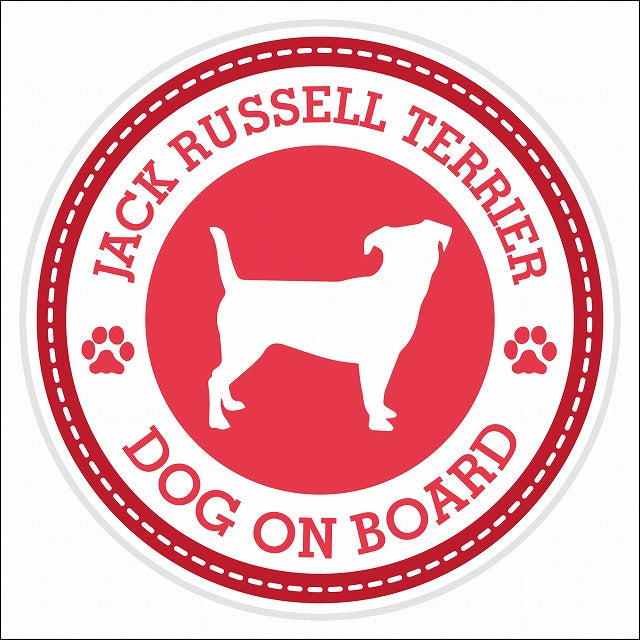Dog on board Jack Russell Terrier ジャックラッセルテリア レッド 肉球マーク 直径13cm 丸型 シール カーステッカー
