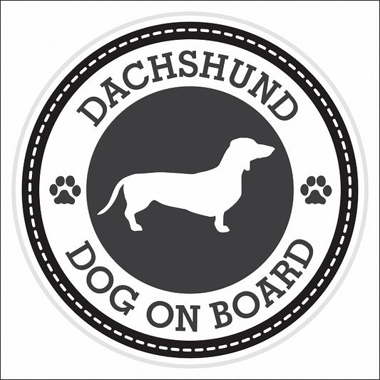 Dog on board DACHSHUND ダックスフント ブラック 肉球マーク 直径13cm 丸型 シール カーステッカー